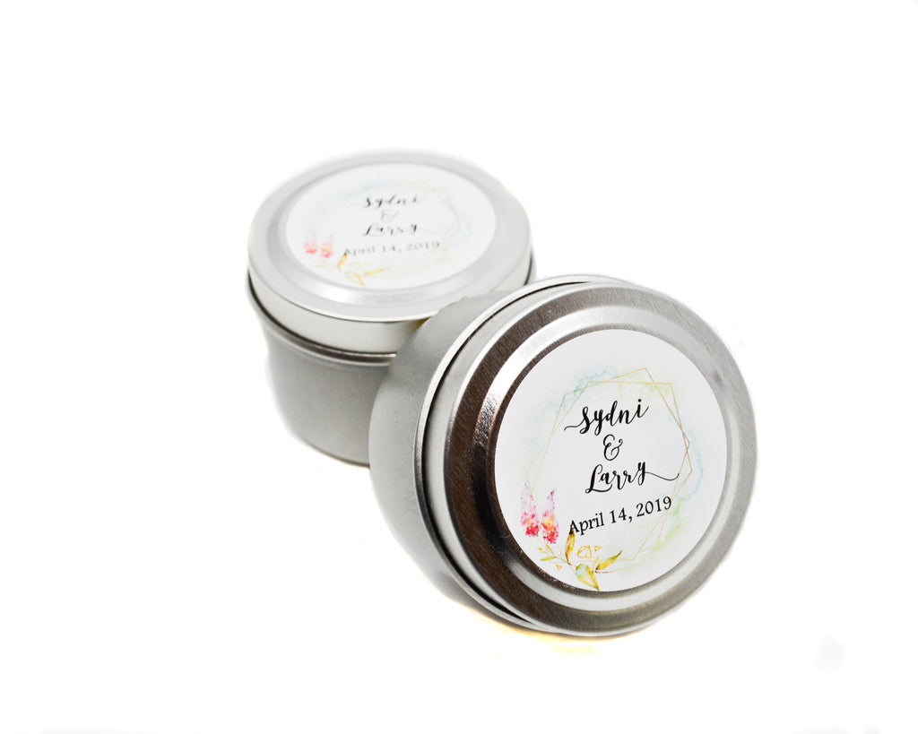 Wedding/Party Favors -  100 Two Ounces Travel Silver Tin Soy Candles Pattern C