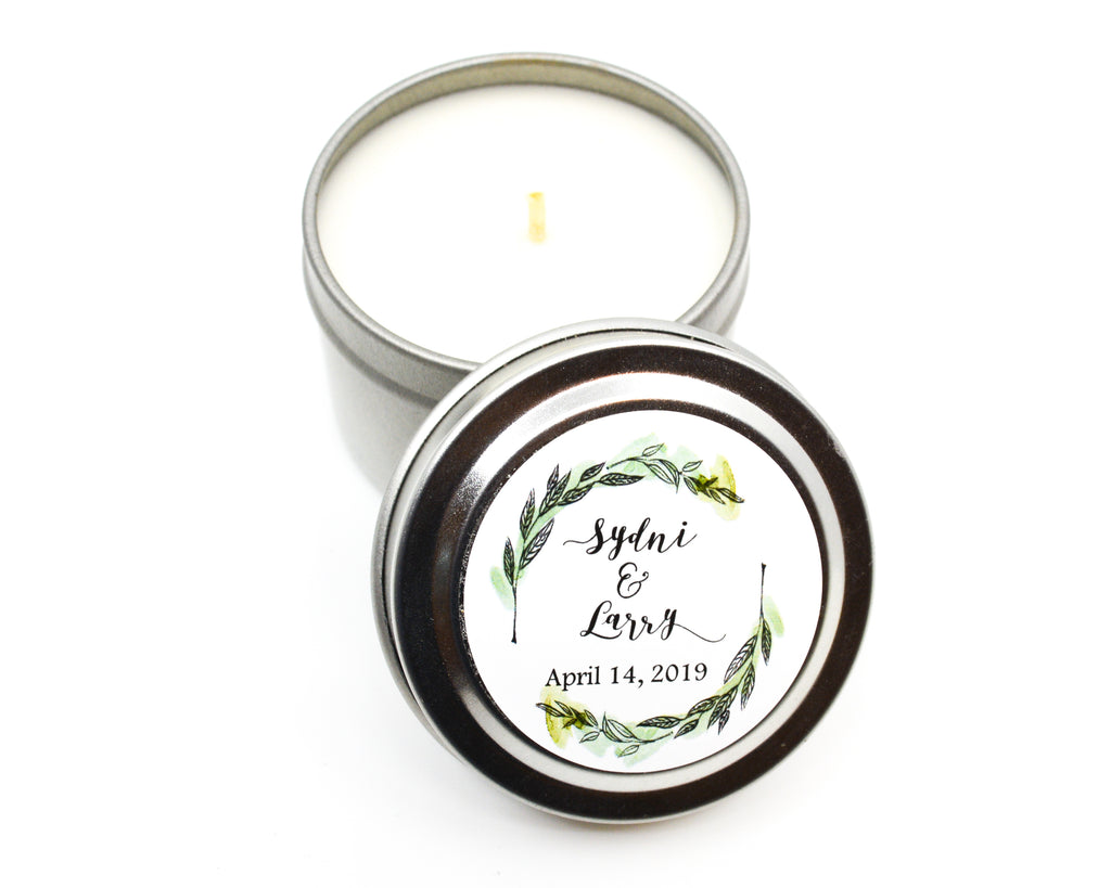 Wedding/Party Favors -  150 Two Ounces Travel Silver Tin Soy Candles Pattern D