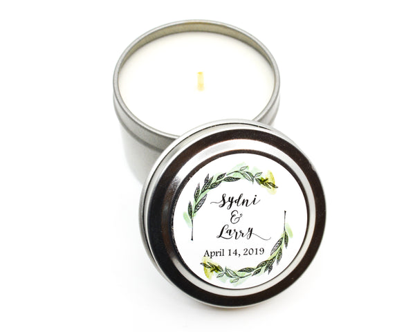 Wedding/Party Favors -  100 Two Ounces Travel Silver Tin Soy Candles Pattern D
