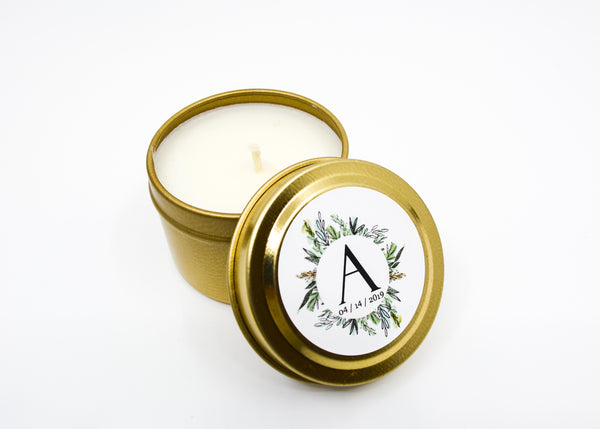 Wedding/Party Favors -  75 Two Ounces Travel Gold Tin Soy Candles Pattern A